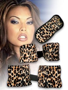 Tera Patrick's Leopard Faux Fur Mask Wrist & Ankle Cuffs